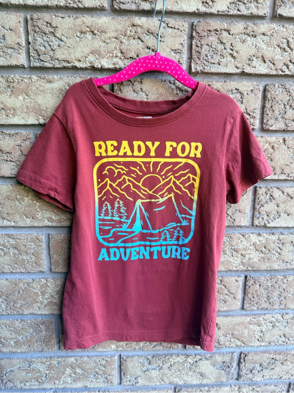 10/$25 • Monkey Bars Rust Red “Ready For Adventure” Cotton T-Shirt